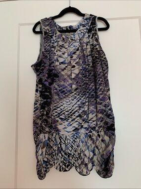 Worthington Purple Black Gray Printed Sleeveless Blouse